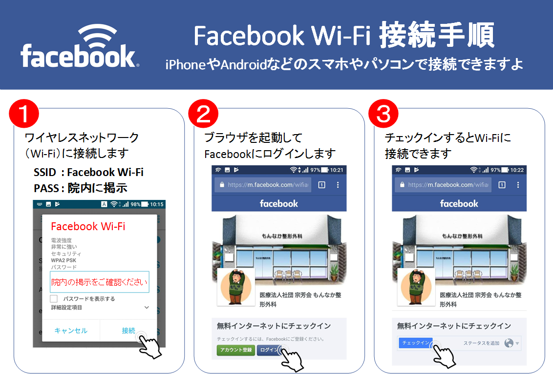 もんなか整形外科 Facebook Wi-Fi